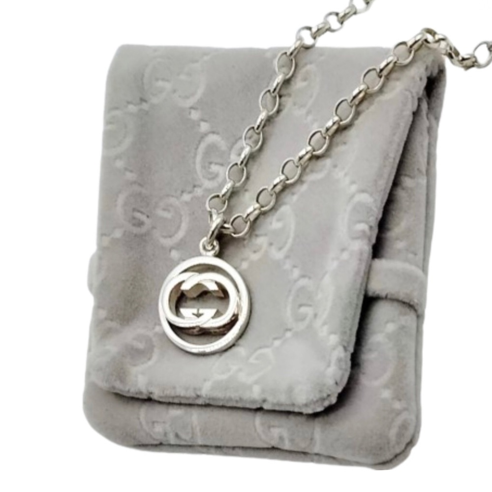 GUCCI Interlinked GG Sterling Silver Pedant on Open Link Chain 21 inches long - Picture 10 of 10